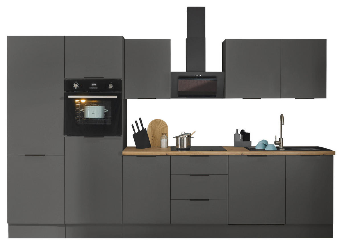KÜCHENBLOCK   in Graphitfarben  - Schwarz/Graphitfarben, Basics, Holzwerkstoff/Metall (340/211/60cm) - Carryhome