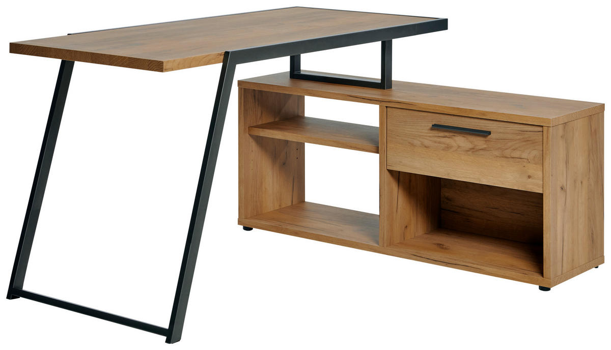 ECKSCHREIBTISCH 140/120/75 cm  in Eichefarben  - Eichefarben/Anthrazit, KONVENTIONELL, Holzwerkstoff/Metall (140/120/75cm) - Novel