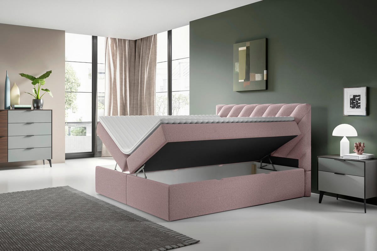 BOXBETT 180/200 cm  in Rosa  - Beige/Schwarz, MODERN, Textil (180/200cm) - MID.YOU