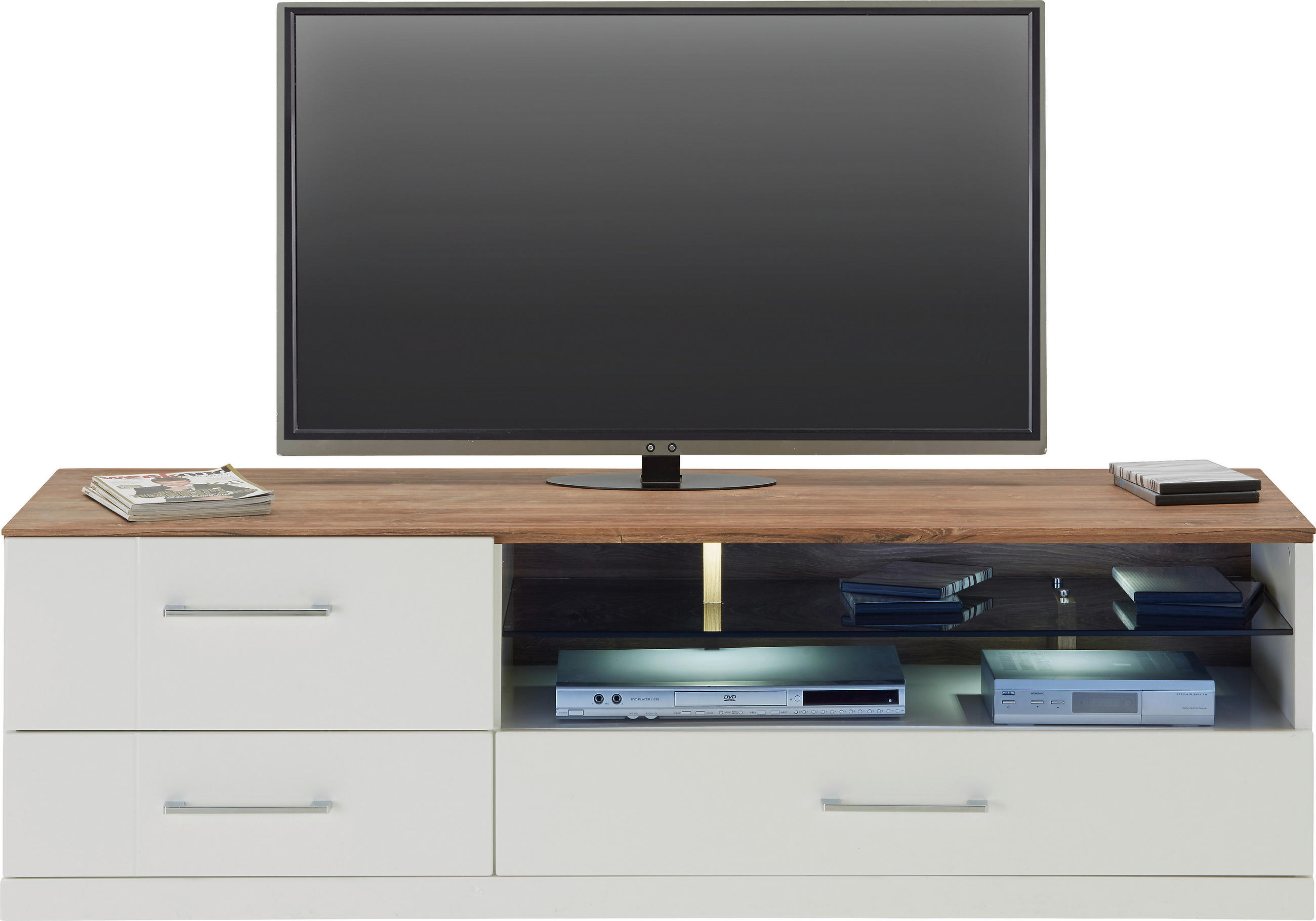COMODĂ TV 160/49/50 cm  - alb/culoare lemn acacia, Design, lemn (160/49/50cm) - Hom`in