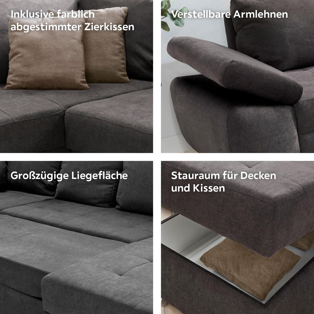 WOHNLANDSCHAFT in Mikrofaser Braun  - Taupe/Chromfarben, Konventionell, Textil (219/305/157cm) - Livetastic