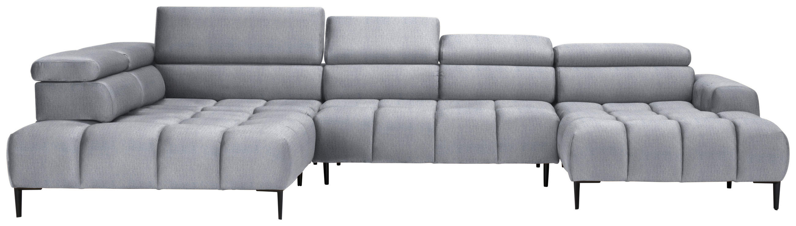 WOHNLANDSCHAFT in Samt, Webstoff Hellgrau  - Hellgrau/Schwarz, Design, Textil/Metall (216/385/177cm) - Welnova