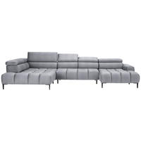 WOHNLANDSCHAFT in Samt, Webstoff Hellgrau  - Hellgrau/Schwarz, Design, Textil/Metall (216/385/177cm) - Welnova