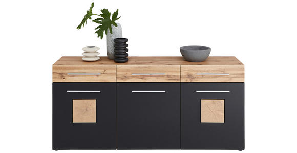 SIDEBOARD Schwarz, Eichefarben Einlegeböden  - Eichefarben/Silberfarben, Design, Holzwerkstoff/Kunststoff (180/82/43cm) - Hom`in