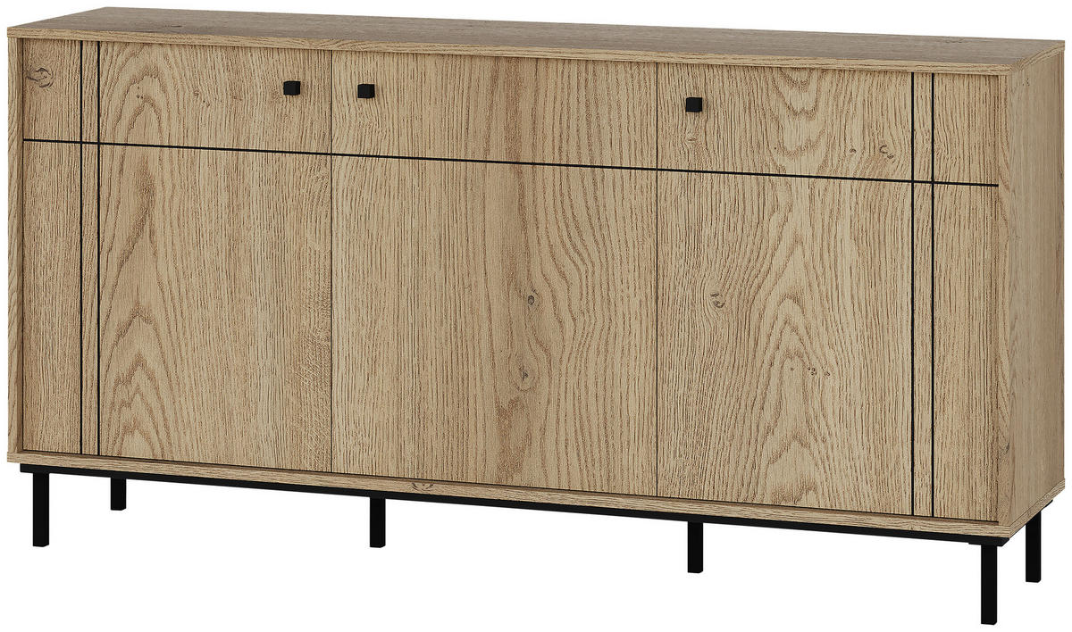 SIDEBOARD 160,2/81,8/37 cm  in Eichefarben  - Eichefarben/Schwarz, Modern, Holzwerkstoff/Kunststoff (160,2/81,8/37cm) - Carryhome
