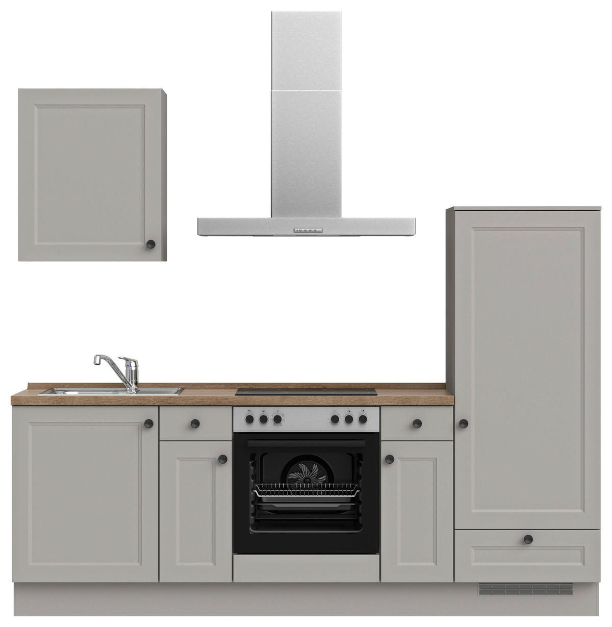 KÜCHENBLOCK 240 cm   in Grau, Eiche dunkel  - Eiche dunkel/Schwarz, MODERN, Holzwerkstoff/Metall (240cm) - Nobilia