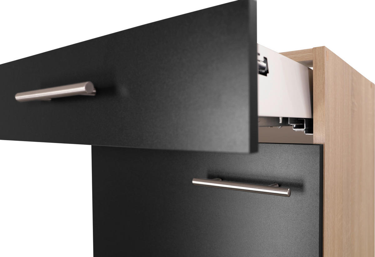 KÜCHENUNTERSCHRANK 50/84,8/60 cm  in Schwarz, Eichefarben  - Eichefarben/Silberfarben, Basics, Holzwerkstoff/Metall (50/84,8/60cm) - Respekta