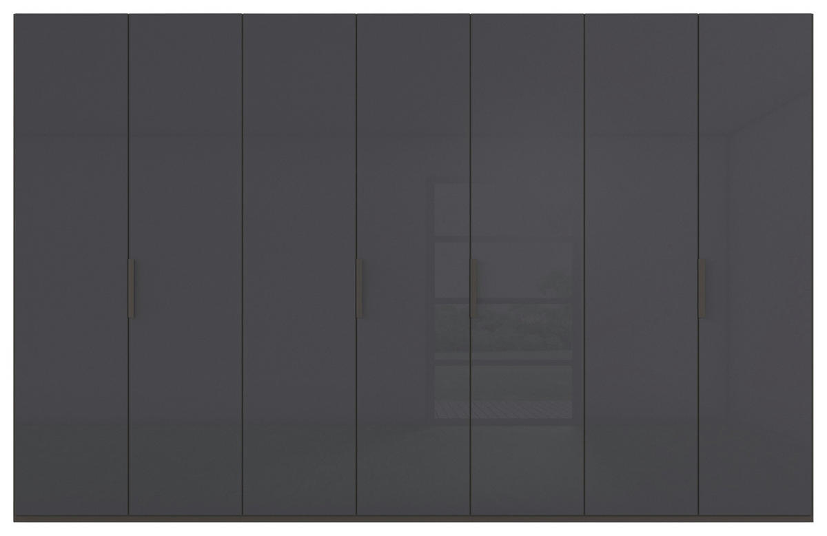 DREHTÜRENSCHRANK 350/223/61 cm,  in Graphitfarben, 7-türig  - Graphitfarben, Basics, Glas/Holzwerkstoff (350/223/61cm) - Novel
