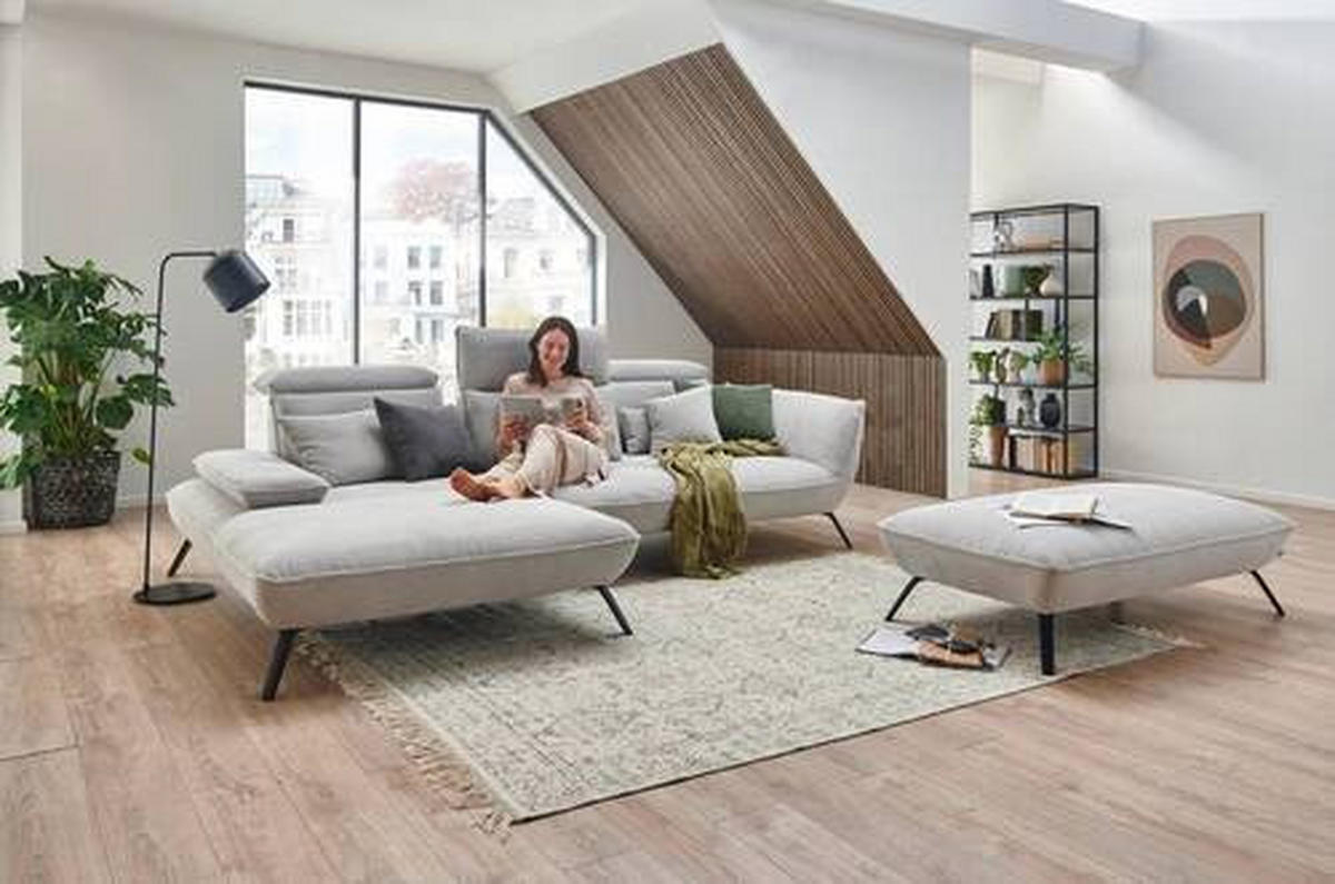 ECKSOFA in Cord Hellgrau  - Hellgrau/Schwarz, Design, Textil/Metall (301/202cm) - Moderano