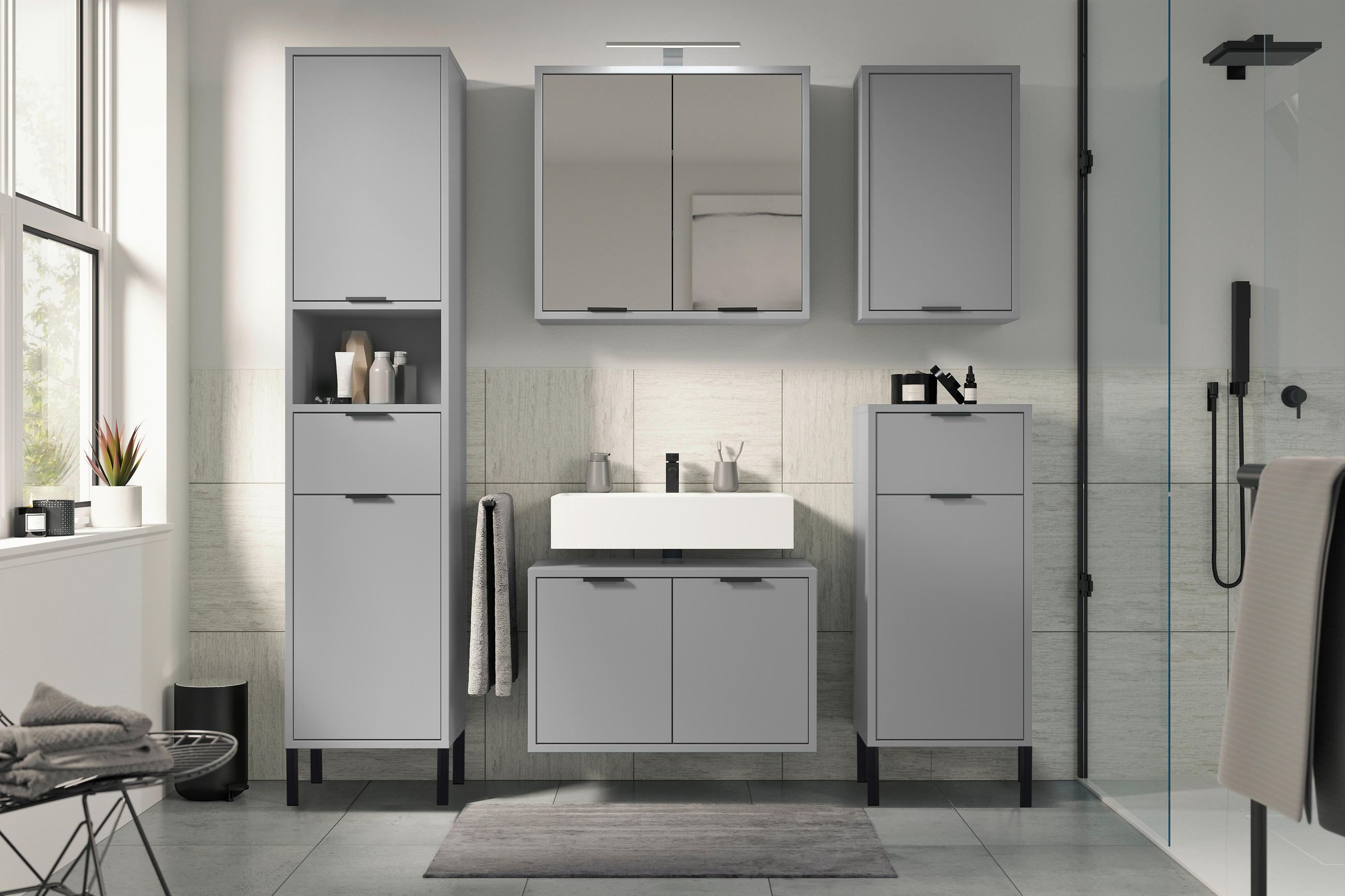 Thumbnail - Livetastic Hängeschrank, Grau, Holzwerkstoff, 1 Fächer, 41x65x22 cm, Badezimmer, Badezimmerschränke, Hängeschränke