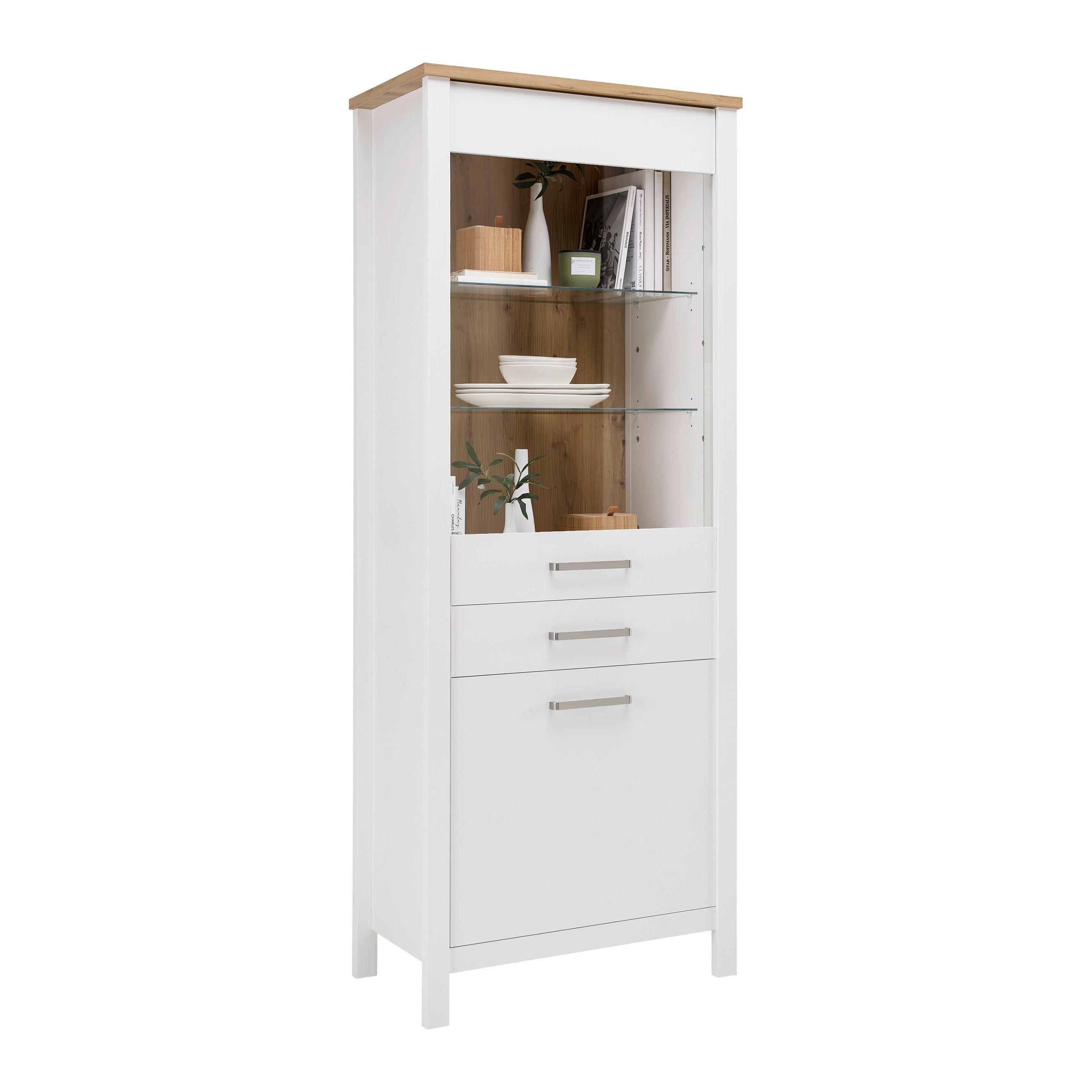 VITRINA 80/205/45 cm   - bijela/srebrne boje, Romantično / ladanjski, staklo/drvni materijal (80/205/45cm)