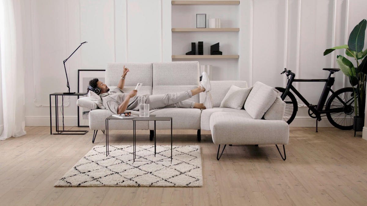 ECKSOFA Cosy Sandfarben Chenille  - Sandfarben/Schwarz, Design, Textil/Metall (193/248-263cm) - SENSOO