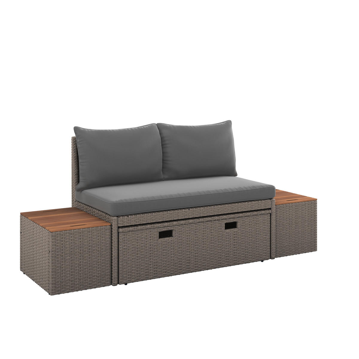 TERASOVÁ SEDACÍ SOUPRAVA dřevo, kov, plast, textil - šedá/hnědá, Moderní, kov/dřevo (113/72/62,5cm) - Ambia Garden