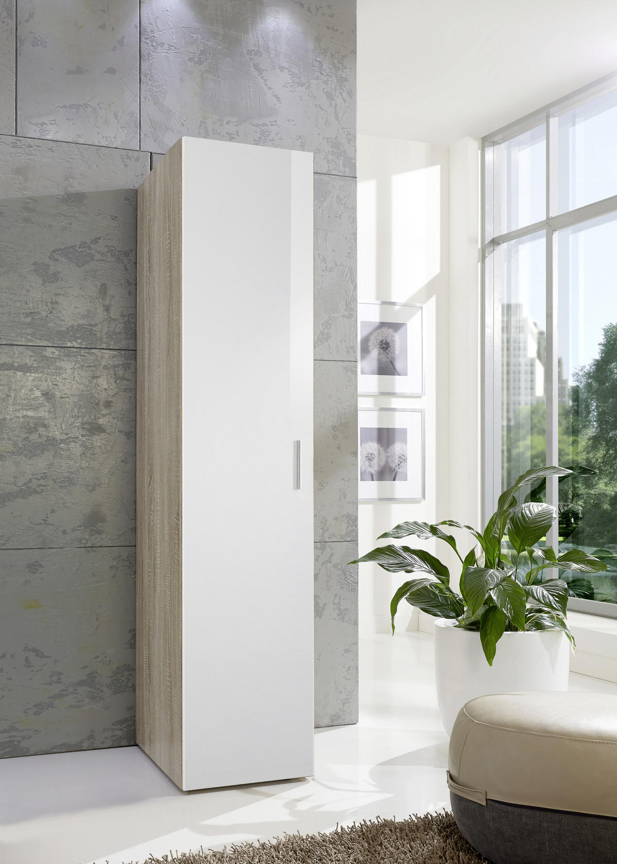 SKŘÍŇ NA ODĚV, bílá, barvy dubu, 40/185/40 cm - bílá/barvy dubu, Design, kompozitní dřevo/plast (40/185/40cm) - Xora