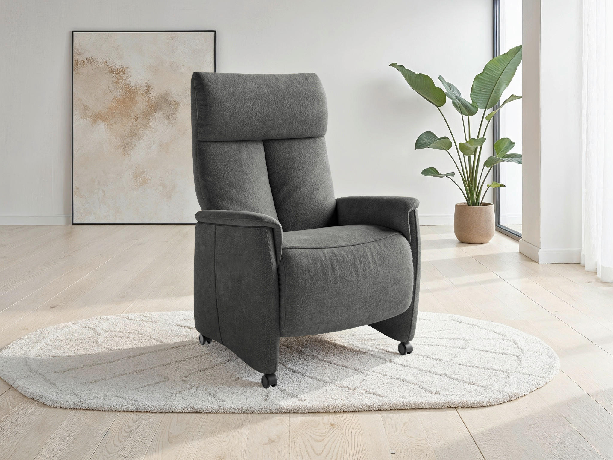 RELAXSESSEL TV CREMONA COMFORT E S1 Mikrofaser Kopfteilverstellung, Fußteilverstellung, Rücken echt    - Dunkelgrau/Schwarz, Basics, Kunststoff/Textil (76/110/84cm) - Sit & More