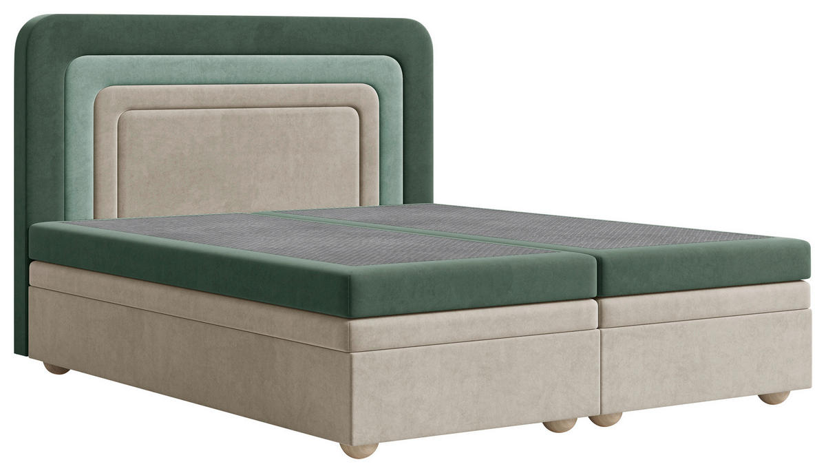 BOXBETT 160/200 cm  in Dunkelgrün, Beige, Mintgrün  - Dunkelgrün/Beige, MODERN, Holz/Kunststoff (160/200cm) - MID.YOU