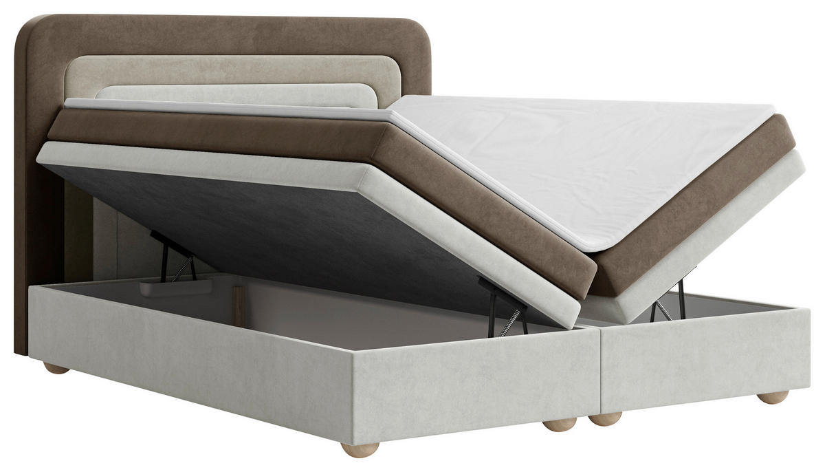 BOXBETT 160/200 cm,  in Braun, Beige, gepolstertes Kopfteil, Bettkasten, Topper,  - Beige/Bronzefarben, MODERN, Holz/Kunststoff (160/200cm) - MID.YOU