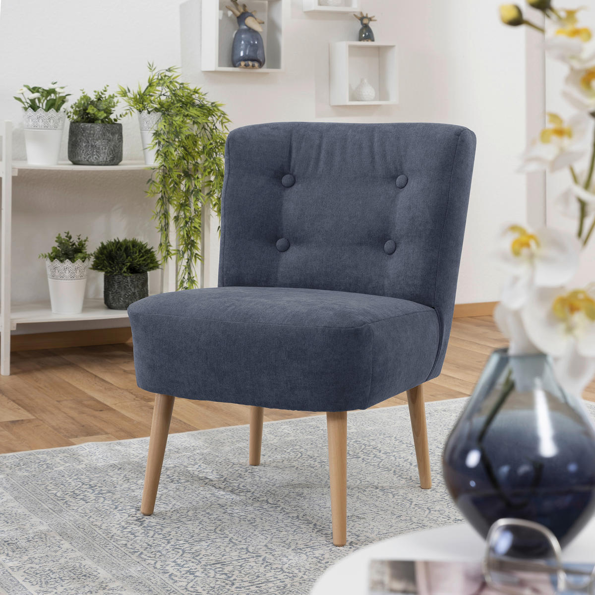 SESSEL in Flachgewebe Blau  - Blau/Buchefarben, Design, Holz/Textil (58/78/68cm) - Max Winzer