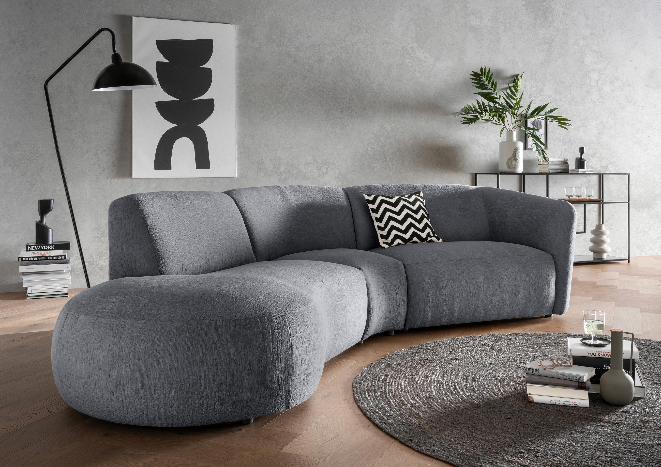 ECKSOFA Anthrazit Mikrofaser - Anthrazit/Schwarz, MODERN, Kunststoff/Textil (182/276cm) - Livetastic