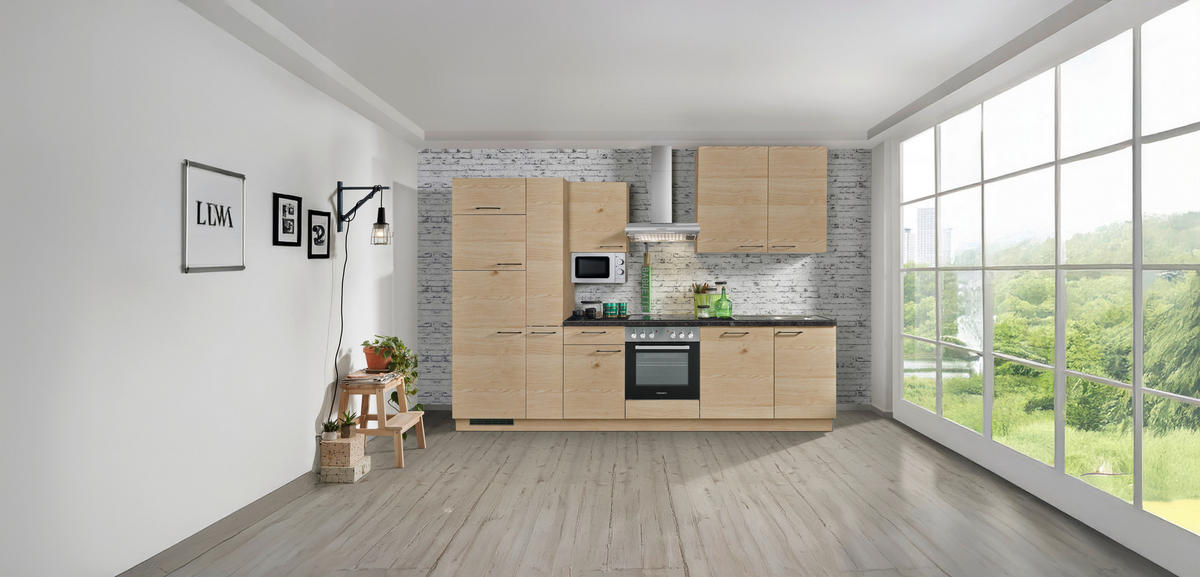 KUCHYNSKÝ BLOK - divoký dub/sivá, Konventionell, kov/kompozitné drevo (310cm) - Welnova