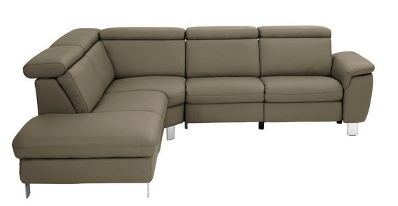 ECKSOFA in Echtleder Olivgrün  - Alufarben/Olivgrün, Design, Leder/Metall (242/271cm) - Cantus