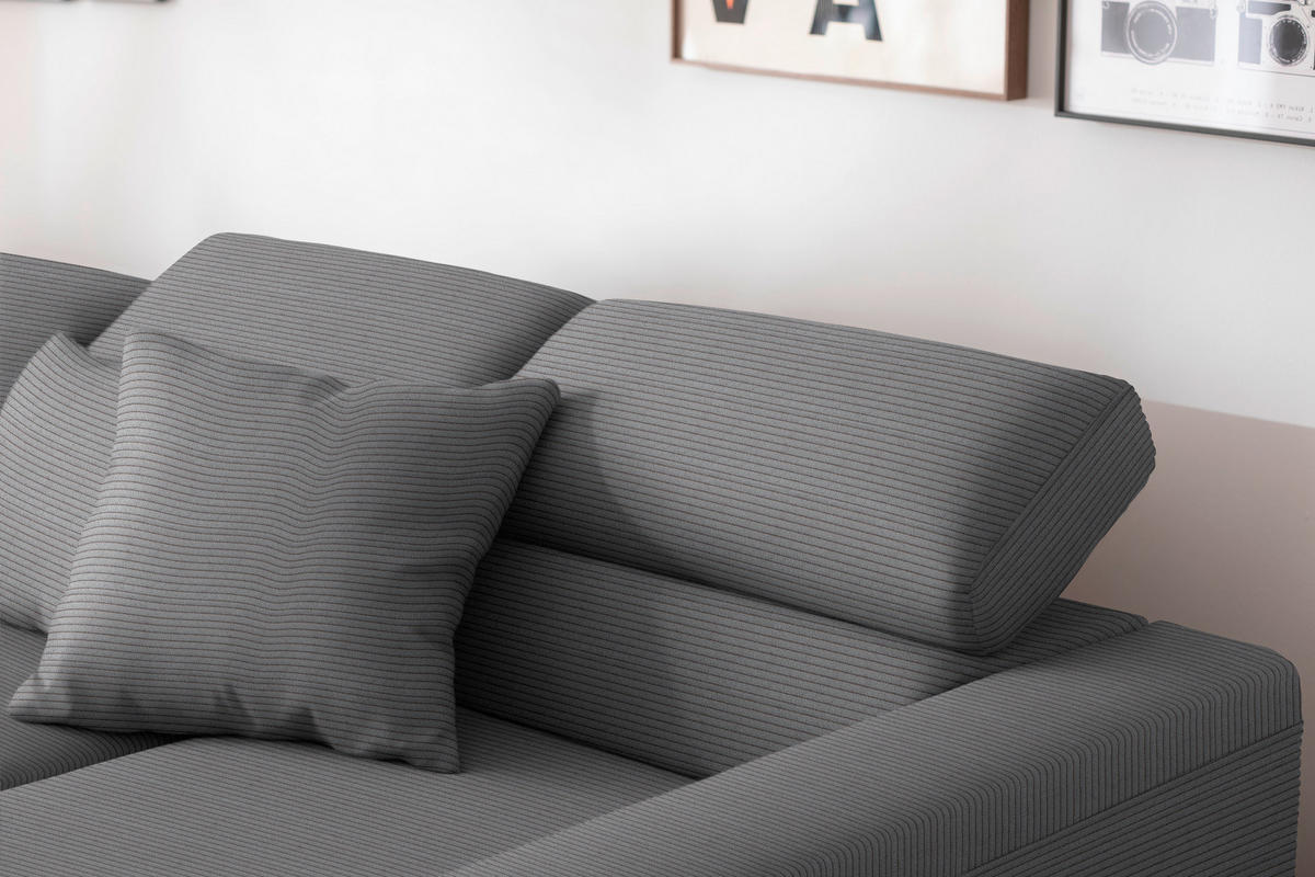 ECKSOFA Cord Dunkelgrau  - Dunkelgrau/Schwarz, Design, Textil/Metall (293/215-217cm) - Schöner Wohnen