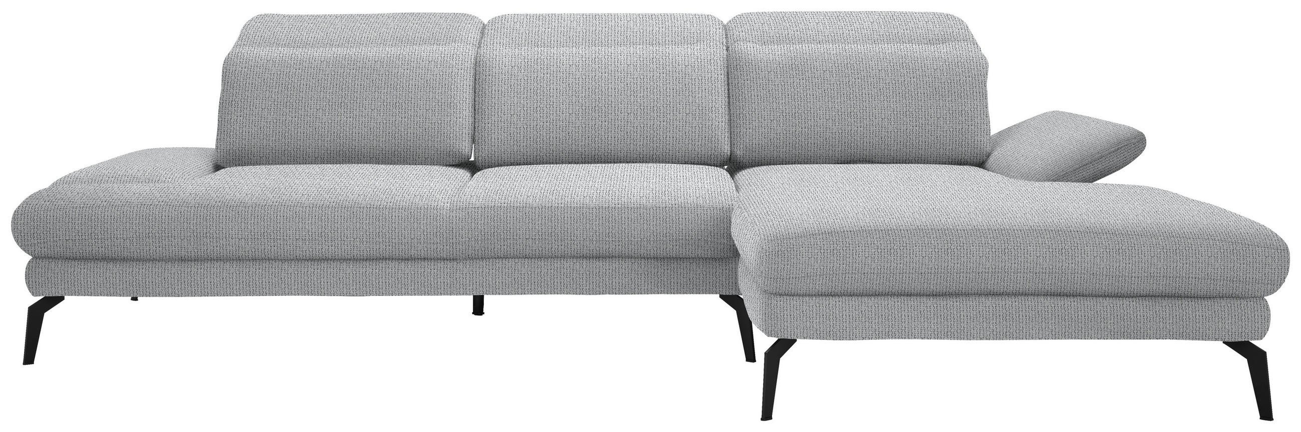 ECKSOFA in Webstoff Hellgrau  289/180 cm  - Hellgrau/Schwarz, Design, Textil/Metall (289/180cm) - Stylife