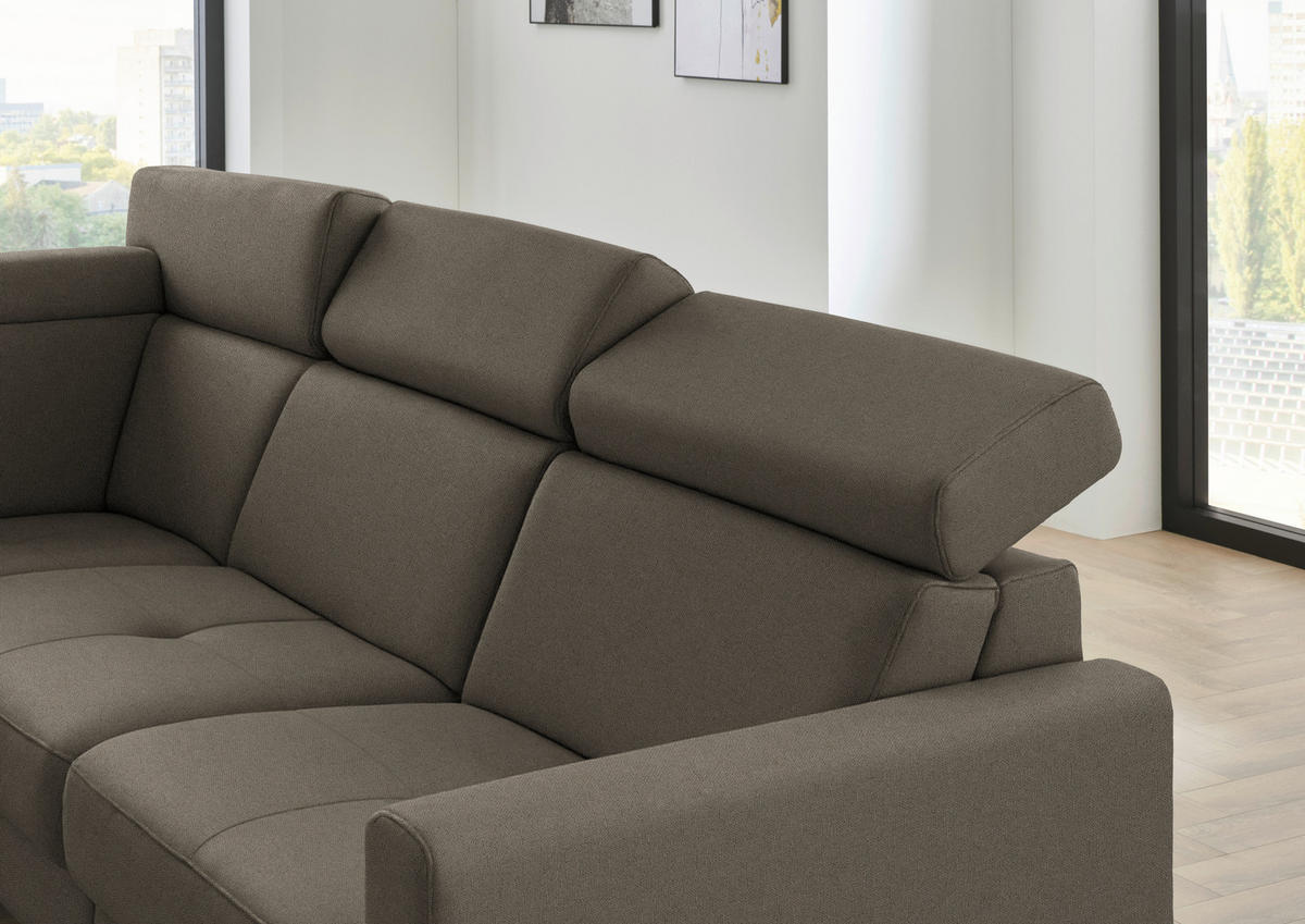 ECKSOFA Beldomo System in Flachgewebe Dunkelbraun Kopfteilverstellung  214/276 cm  - Dunkelbraun/Schwarz, KONVENTIONELL, Textil/Metall (214/276cm) - Beldomo System