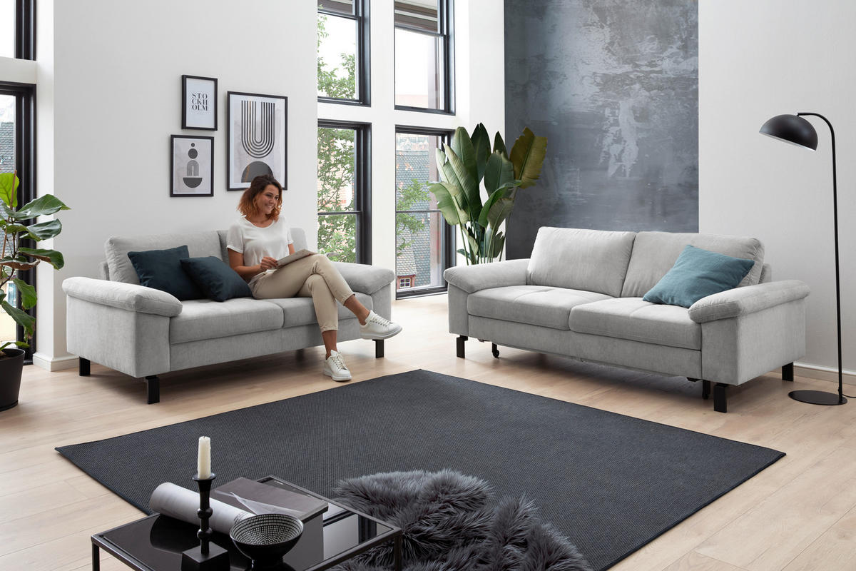 2,5-SITZER in Velours Silberfarben  - Silberfarben/Schwarz, Design, Textil/Metall (206/86/97cm) - Pure Home Lifestyle