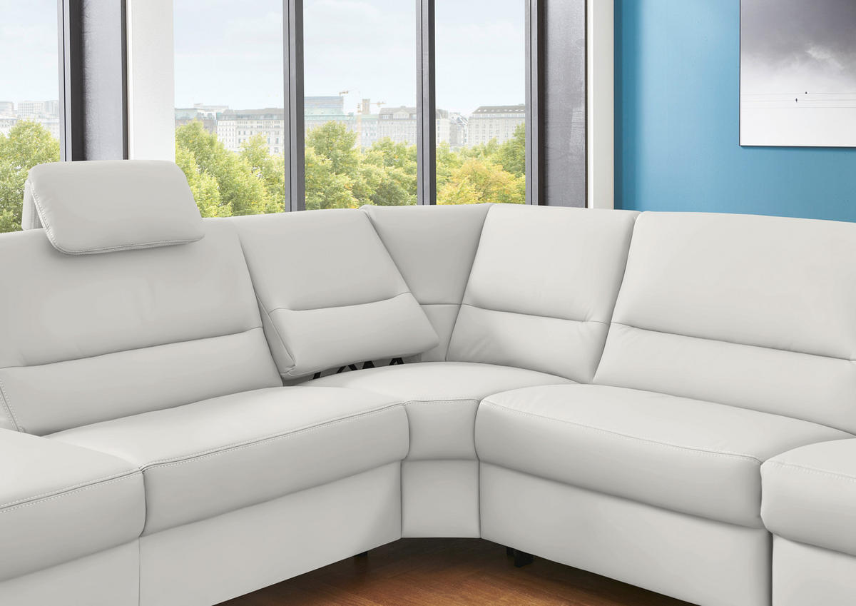 ECKSOFA in Echtleder Weiss  - Weiss/Alufarben, Basics, Leder/Metall (249/290cm) - Beldomo Premium