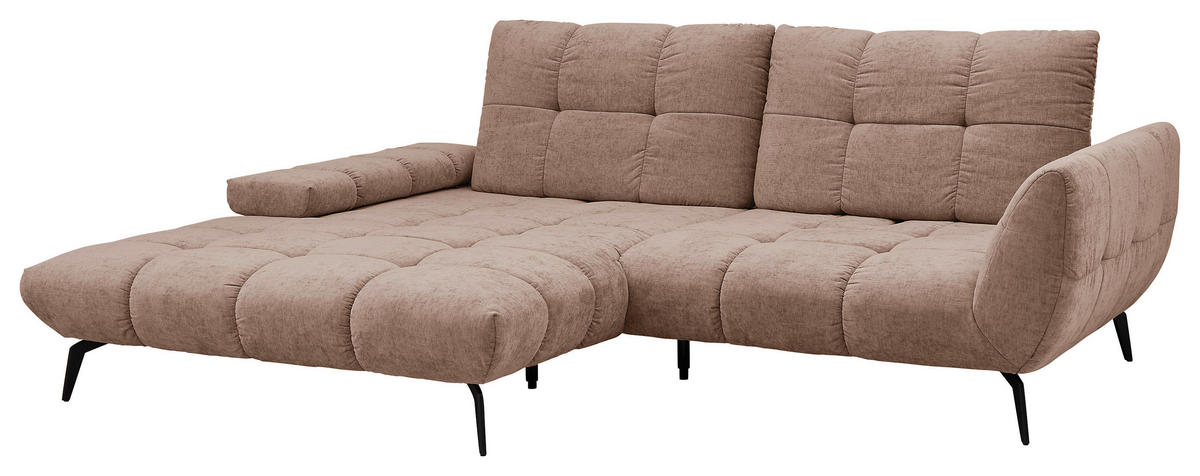 ECKSOFA Hellbraun Flachgewebe Rücken echt, Sitztiefenverstellung  - Hellbraun/Schwarz, KONVENTIONELL, Textil/Metall (211/273cm) - SetOne by Musterring