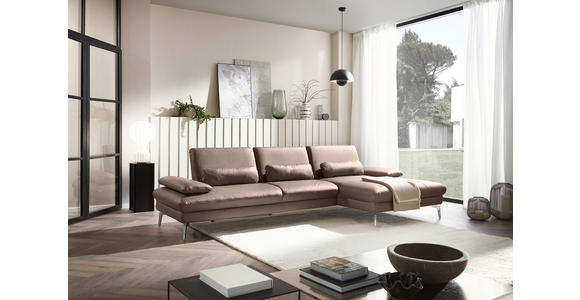 ECKSOFA in Echtleder Beige  - Chromfarben/Beige, Design, Leder/Metall (325/157cm) - Dieter Knoll