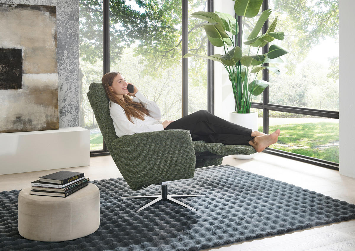 RELAXSESSEL Chenille Relaxfunktion, Kopfteilverstellung, Rücken echt    - Schwarz/Grün, KONVENTIONELL, Textil/Metall (78/111/86cm) - Valdera