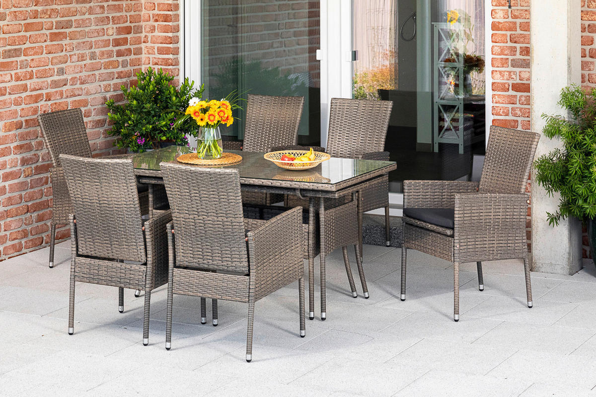 GARTENGARNITUR 13-teilig Stahl  - Braun, MODERN, Glas/Kunststoff - Gardenson