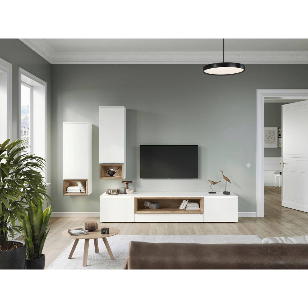 Thumbnail - Celina Home Wohnwand, Weiß, Eiche, Weiß Hochglanz, Holzwerkstoff, 1,1,6 Fächer, 3 Schubladen, 295.1x205.2x58.5 cm, indiv...