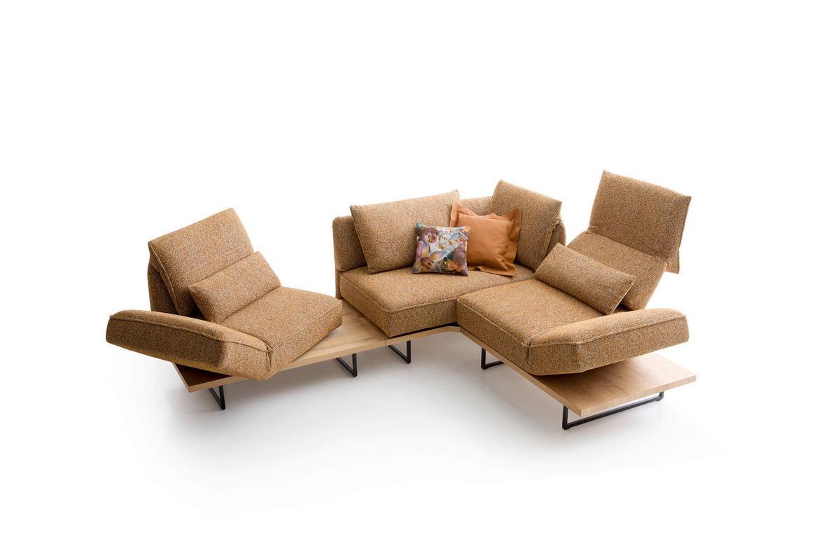 ECKSOFA Dunkelorange Chenille Rücken echt, Armteilverstellung, Relaxfunktion, Drehsitzfunktion  - Dunkelorange/Schwarz, Design, Holz/Textil (252/209cm) - Koinor