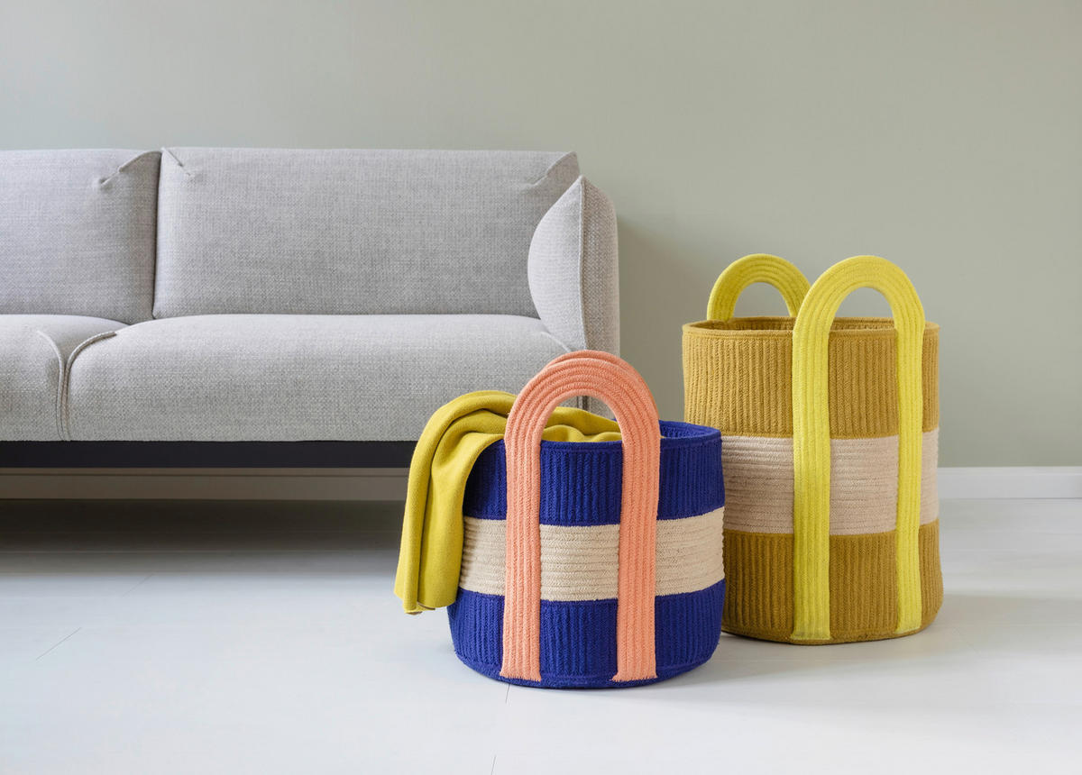 KORB REMEMBER  - Hellbraun/Dunkelblau, Trend, Textil (37/37/45cm)
