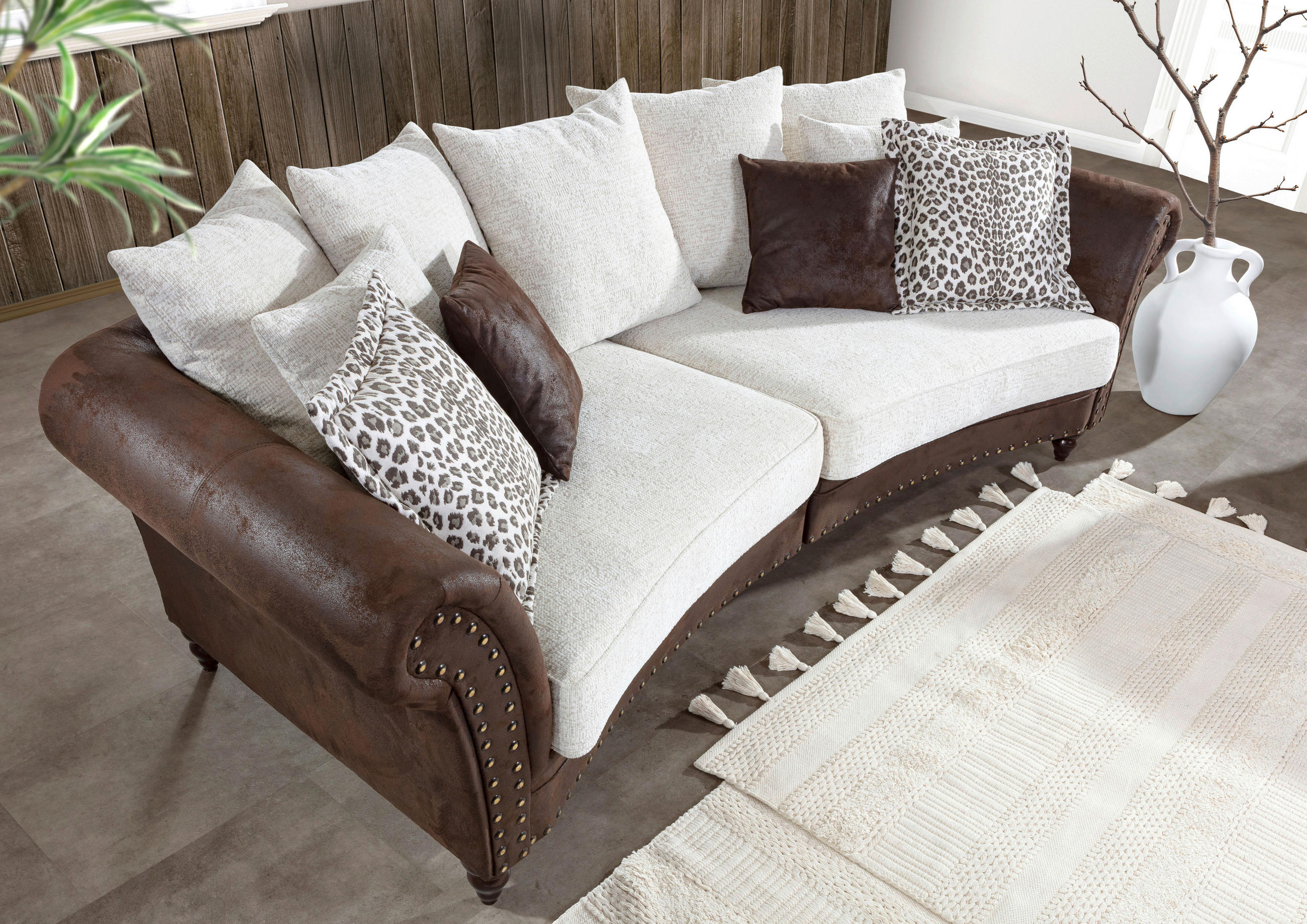 MEGASOFA  in Lederlook, Mikrofaser Braun, Beige  - Beige/Dunkelbraun, ROMANTIK / LANDHAUS, Holz/Textil (273/50-79/125cm) - Landscape