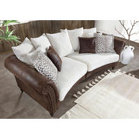 MEGASOFA Lederlook, Mikrofaser Braun, Beige  - Beige/Dunkelbraun, ROMANTIK / LANDHAUS, Holz/Textil (273/50-79/125cm) - Landscape