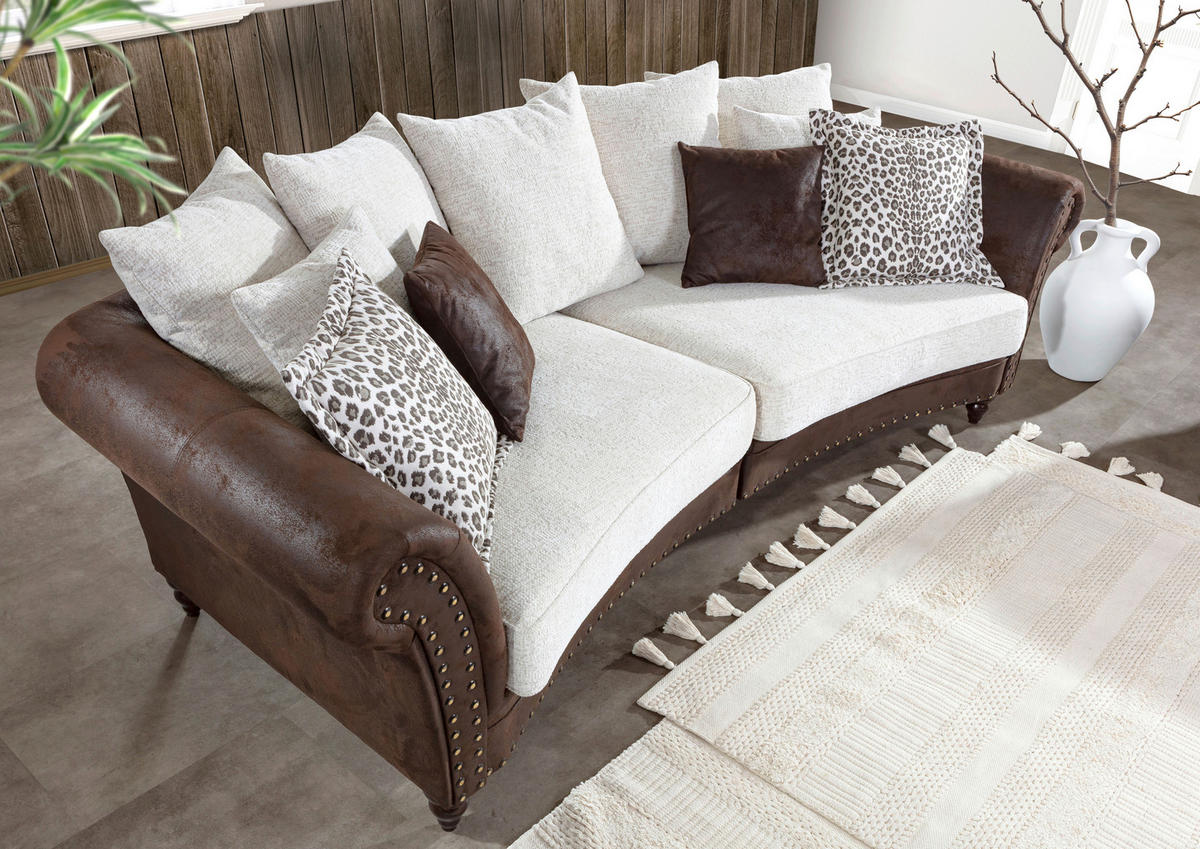 MEGA POHOVKA, textil, hnedá, béžová - hnedá/tmavohnedá, Romantik / Landhaus, drevo/textil (273cm) - Landscape