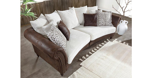 MEGASOFA  in Lederlook, Mikrofaser Braun, Beige  - Beige/Dunkelbraun, ROMANTIK / LANDHAUS, Holz/Textil (273cm) - Landscape