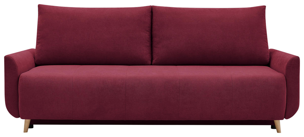 SCHLAFSOFA DUO Mikrofaser Bordeaux  inkl. Rückenkissen, Bettkasten, Schlaffunktion, Rücken echt  - Bordeaux/Naturfarben, Design, Textil (218/90/110cm) - P & B