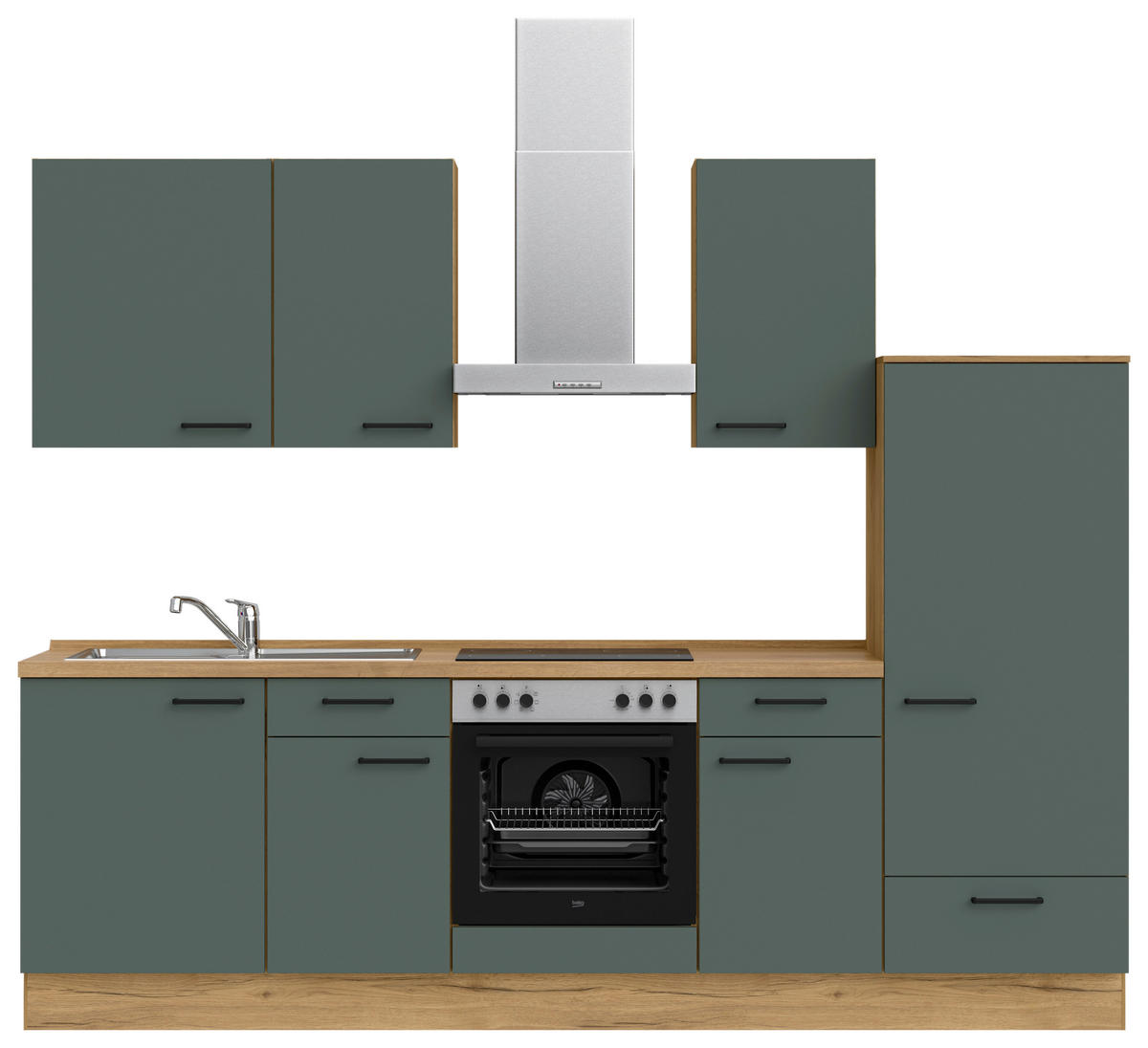 KÜCHENBLOCK Easytouch 270 cm  in Eichefarben, Dunkelgrün  - Dunkelgrün/Eichefarben, MODERN, Holzwerkstoff/Metall (270cm) - Nobilia