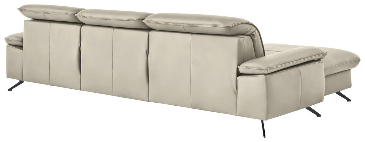 ECKSOFA  Echtleder Ecru  - Ecru/Schwarz, Design, Leder/Metall (169/307cm) - Beldomo Premium
