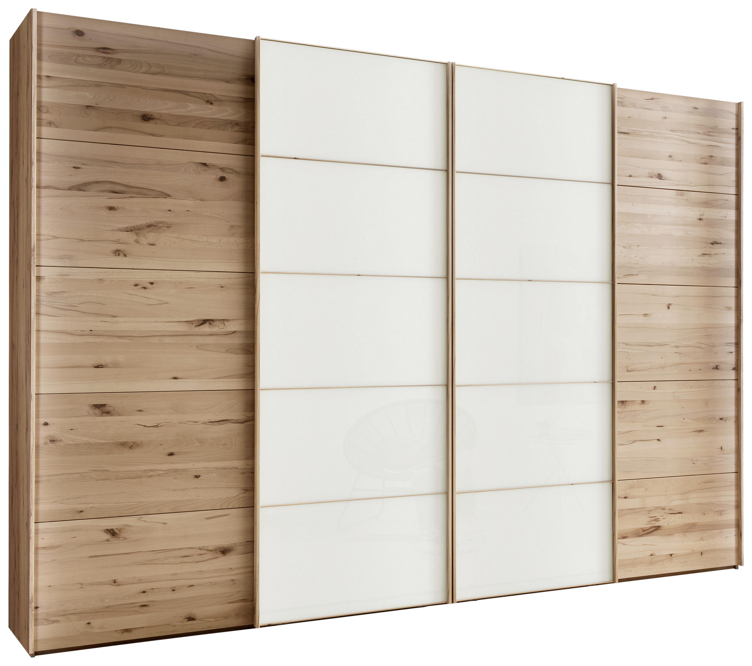 SCHWEBETÜRENSCHRANK 330/236/67 cm 4-türig Weiß, Buchefarben  - Buchefarben/Weiß, Natur, Glas/Holz (330/236/67cm) - Linea Natura