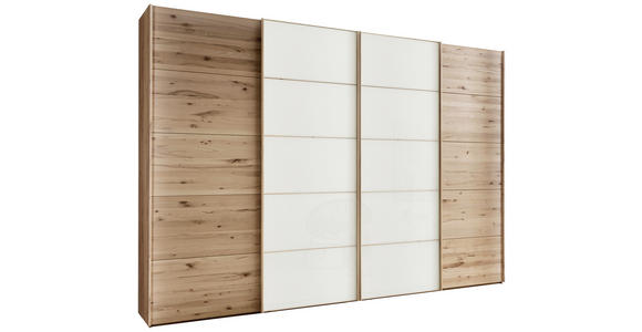 SCHWEBETÜRENSCHRANK 330/236/67 cm 4-türig Weiß, Buchefarben - Buchefarben/Weiß, Natur, Glas/Holz (330/236/67cm) - Linea Natura