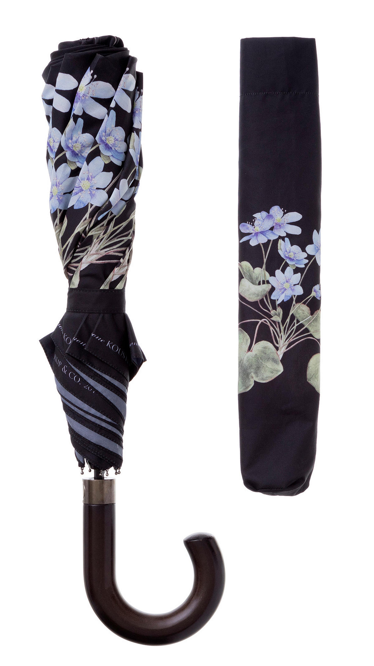 REGENSCHIRM Blue Anemone  - Schwarz/Dunkelblau, Basics, Holz/Textil (105cm)