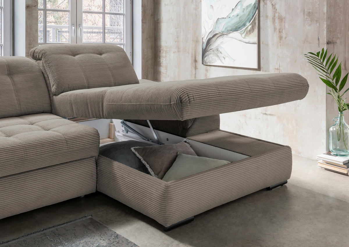 ECKSOFA in Cord Graubraun  - Graubraun/Schwarz, Modern, Textil/Metall (314/184cm) - Livetastic