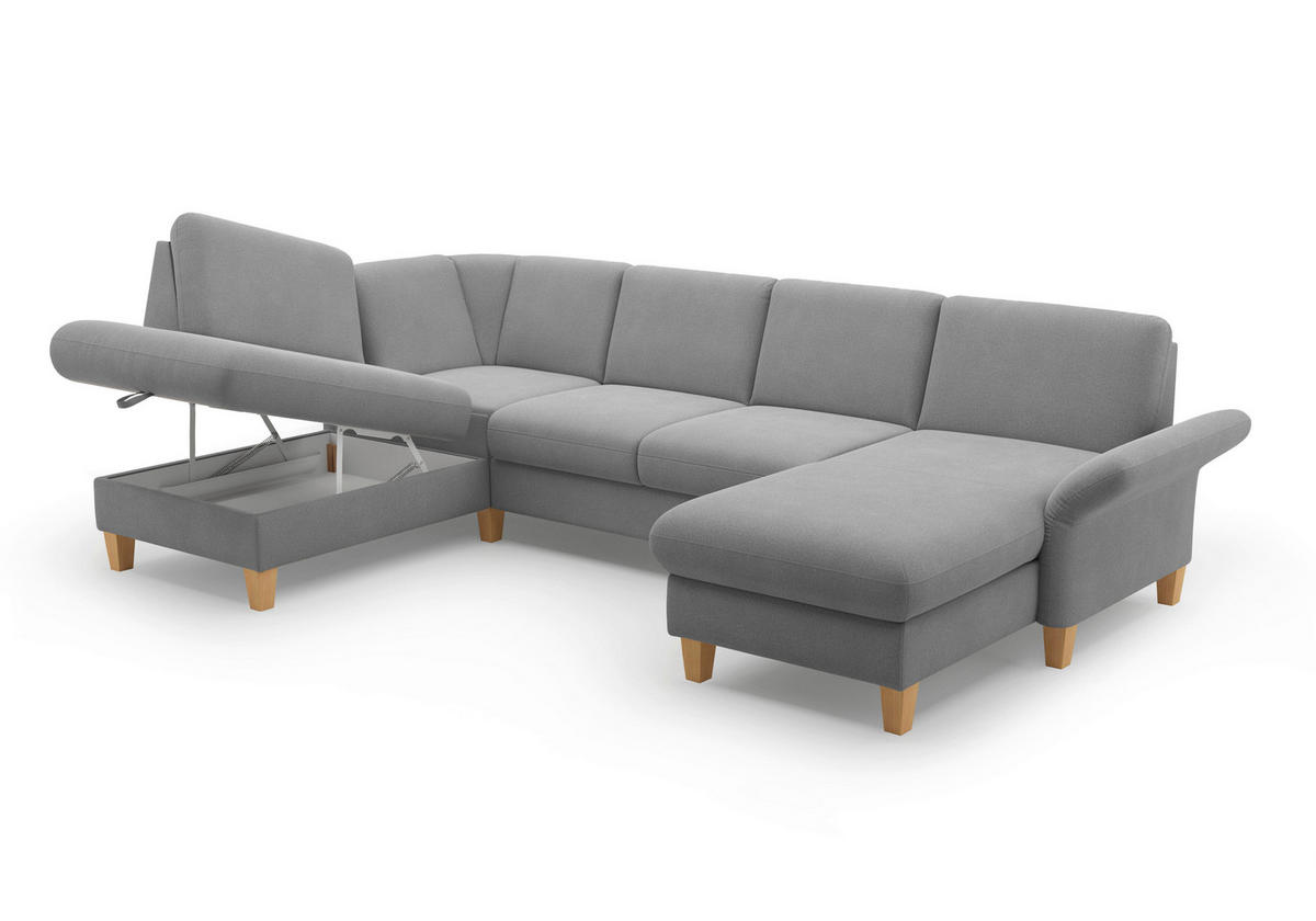 WOHNLANDSCHAFT in Flachgewebe Grau  - Eichefarben/Grau, Konventionell, Holz/Textil (195/314/164cm) - Sit & More