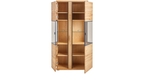 VITRINE in furniert, massiv Eiche Anthrazit, Eichefarben  - Eichefarben/Anthrazit, KONVENTIONELL, Glas/Holz (88/196/38cm) - Linea Natura